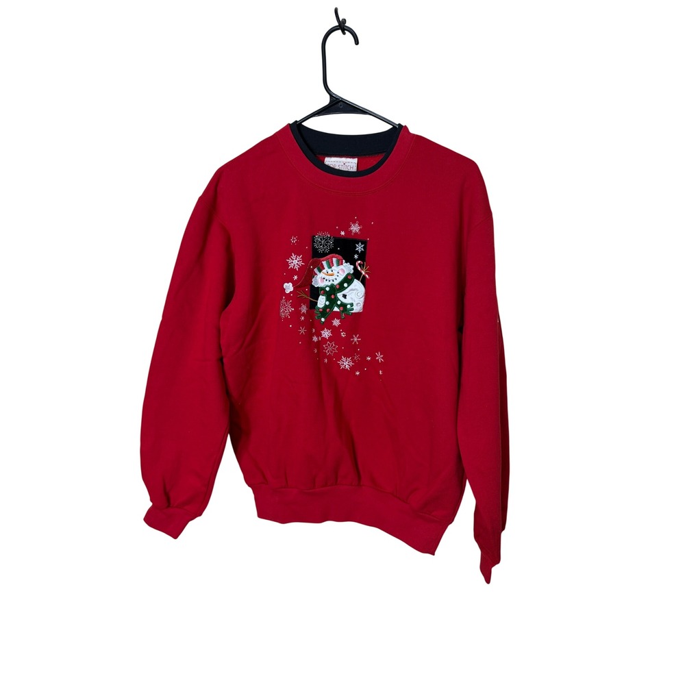 Top Stitch Morning Sun Red Snowman Christmas Sweatshirt‎ Vintage Womens Medium